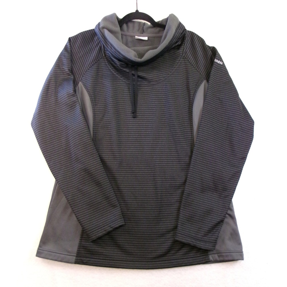 Columbia Womens XL Fleece Pullover‎ Cowl Neck Striped Grey XK0057 1745021